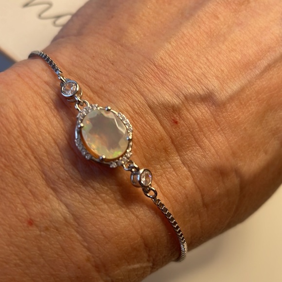 Imported Natural Opal .925 Sterling Silver BOLO Adjustable Bracelet - Picture 3 of 6